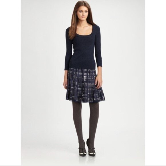 TORY BURCH Normandy Blue Pleated Silk Skirt Size 12 - Picture 2 of 10